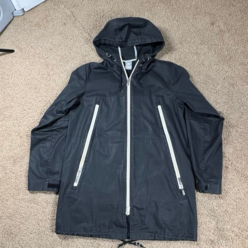 Vintage Y2K Nike Trench Coat Long‎ Hooded Jacket Mens Size Medium